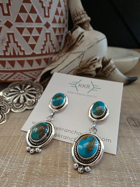 RAYMOND YAZZIE TWO STONE TURQUOISE DANGLE EARRINGS