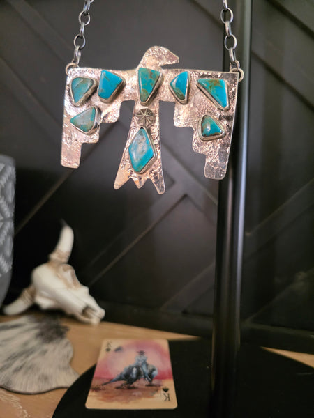 JUDE CANDELARIA ZUNI TURQUOISE THUNDERBIRD NECKLACE