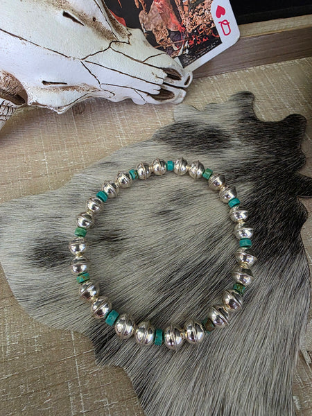 ADRIAN YAZZIE TURQUOISE SEAMED NAVAJO PEARL BRACELET