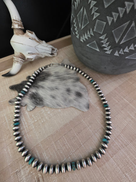 TONISHA HALEY TURQUOISE AND STERLING SILVER HANDMADE NAVAJO PEARLS