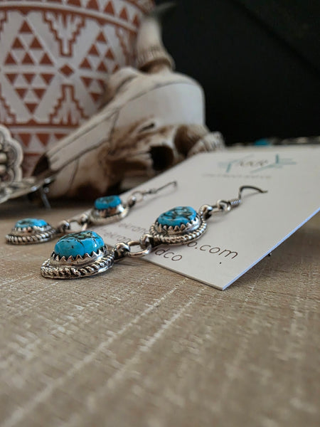 NAVAJO STERLING SILVER TURQUOISE DANGLE EARRINGS