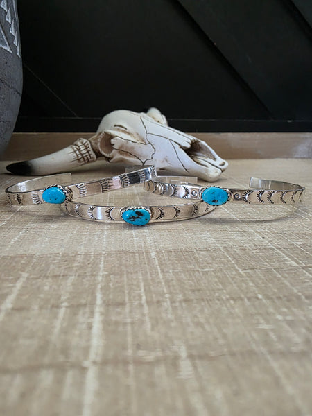 ALICE JOHNSON SILVER STAMPED AND TURQUOISE BRACELET