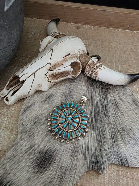 D & M CHAVEZ ZUNI TURQUOISE CLUSTER PENDANT