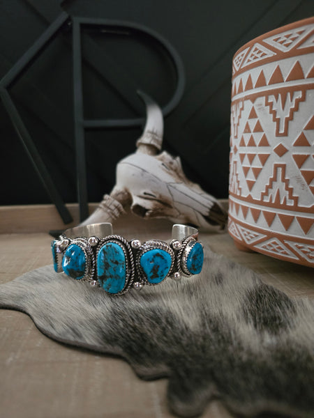 RAYMOND YAZZIE FIVE STONE KINGMAN TURQUOISE CUFF