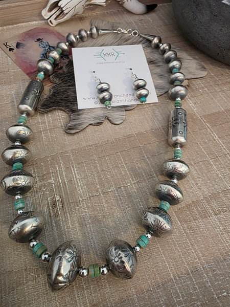 TYSHA APARICIO TURQUOISE AND STERLING SILVER HANDMADE NAVAJO PEARLS