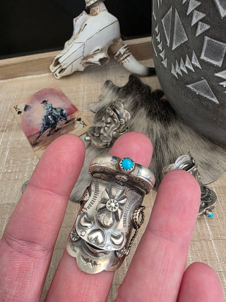 TIM YAZZLE TURQUOISE HORN SADDLE TURQUOISE RING