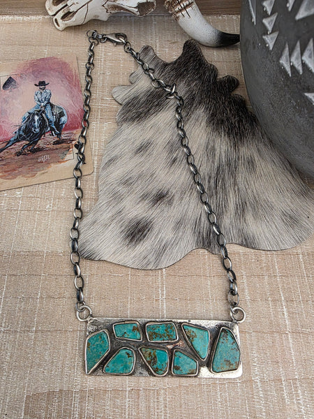 JUDE CANDELARIA ZUNI KINGMAN TURQUOISE BAR NECKLACE