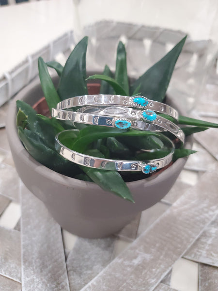 IDA MCCRAE SILVER STAMPED AND TURQUOISE BRACELET