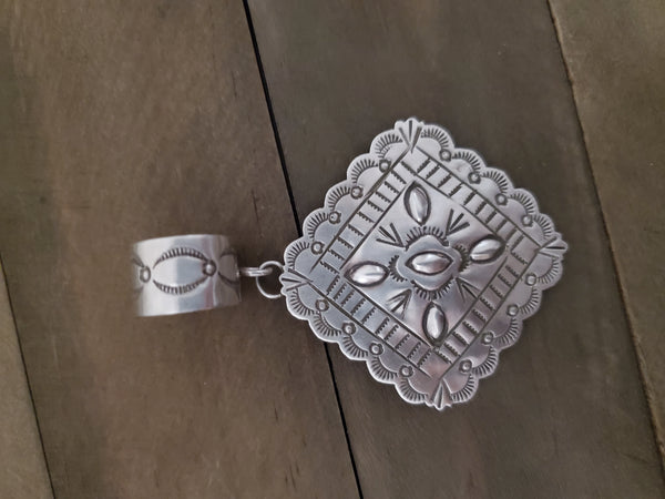 Marcus Gishal Sterling Silver Stamped Square Concho Pendant