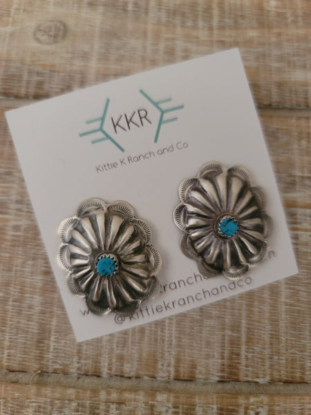 LARGE TURQUOISE CONCHO STUD EARRINGS
