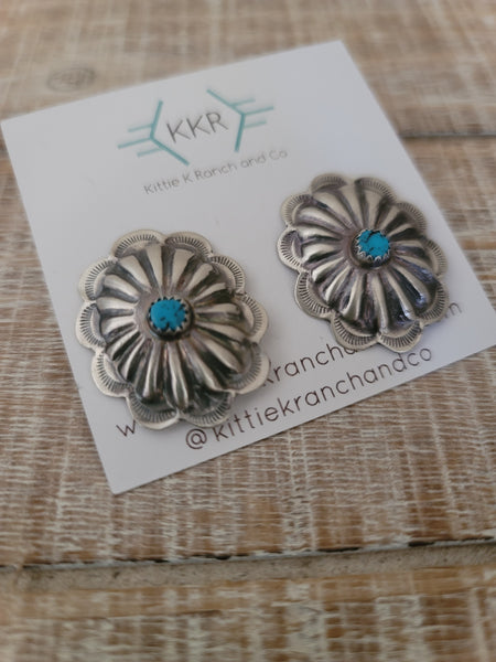 LARGE TURQUOISE CONCHO STUD EARRINGS