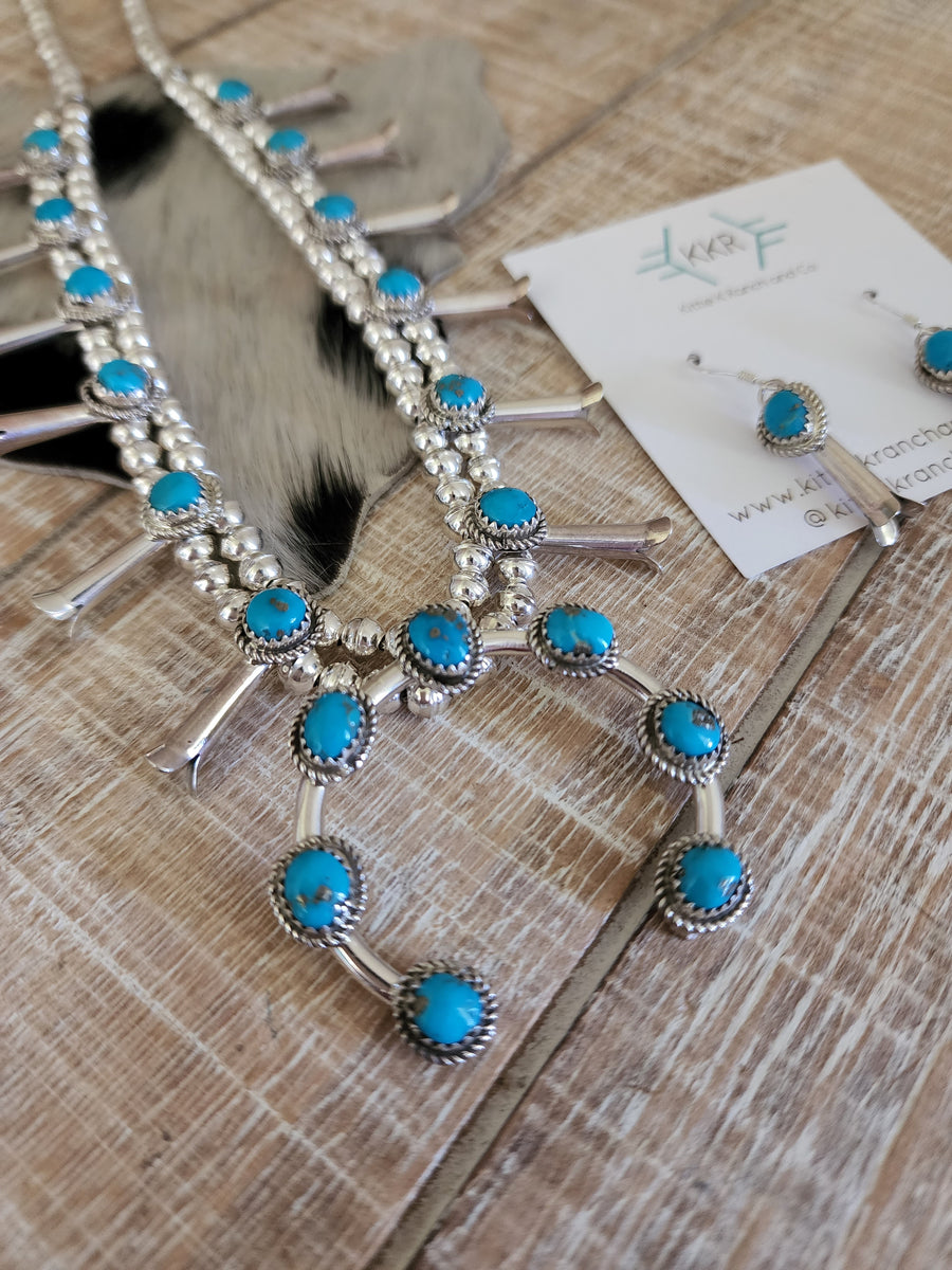 JEANETTE YAZZIE SLEEPING BEAUTY TURQUOISE SQUASH BLOSSOM NECKLACE SET ...