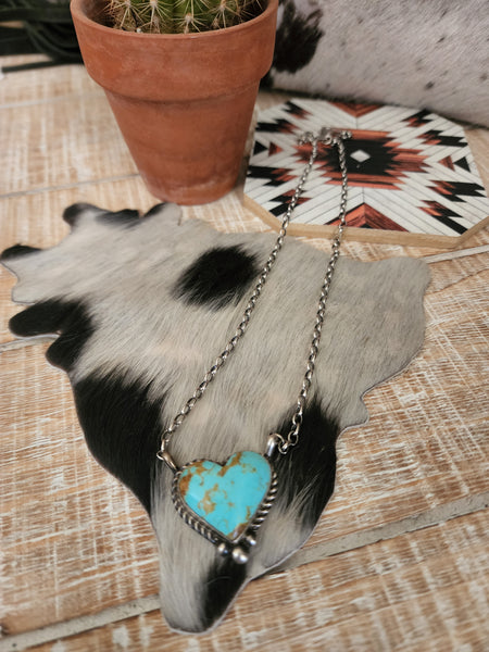 ELOUISE KEE NAVAJO KINGMAN TURQUOISE HEART NECKLACE