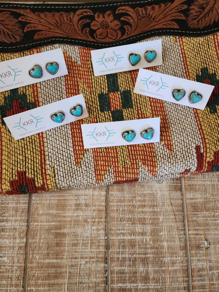 KINGMAN TURQUOISE HEART STUD EARRINGS