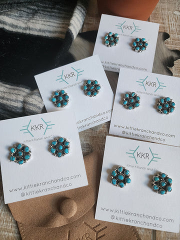 B LEEKITY KINGMAN TURQUOISE CLUSTER STUDS