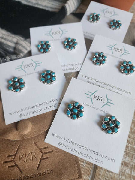 B LEEKITY KINGMAN TURQUOISE CLUSTER STUDS
