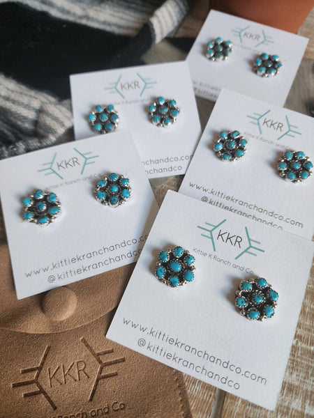 B LEEKITY KINGMAN TURQUOISE CLUSTER STUDS