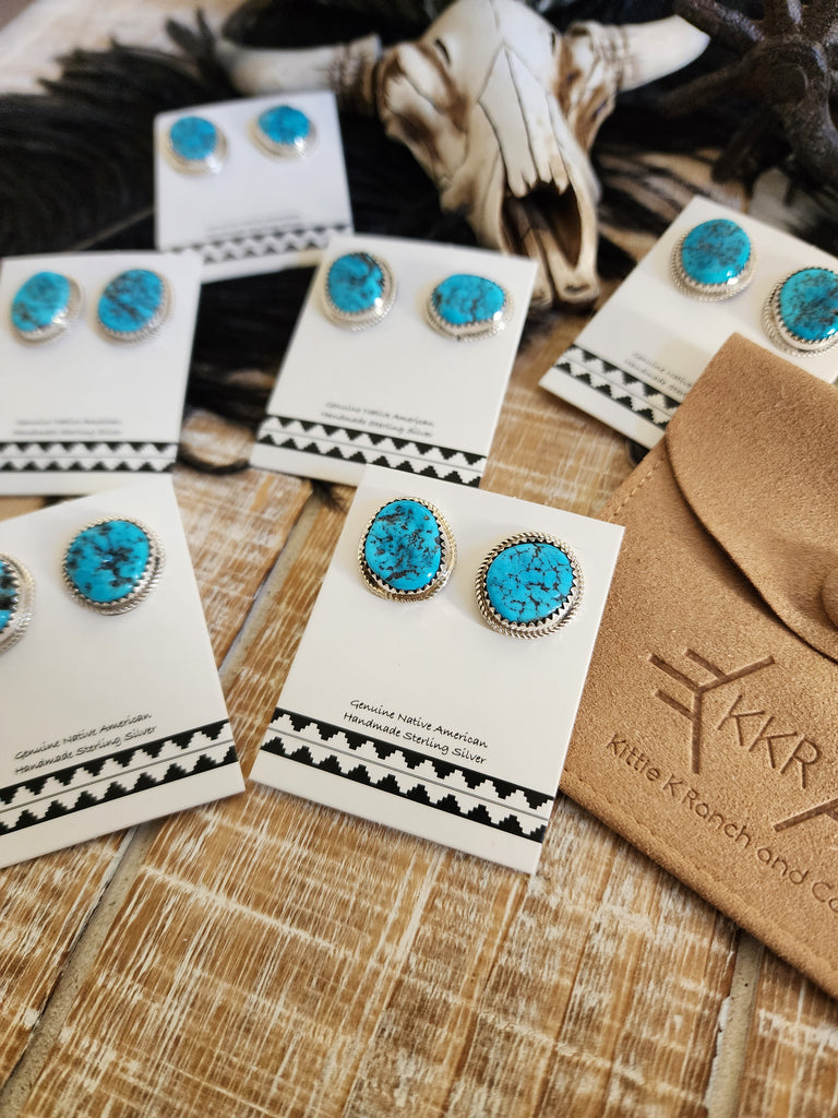 Large Turquoise Concho Earrings Made By Native American Harris Joe – NY  Texas Style Boutique