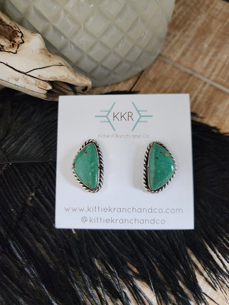 DREAMA YAZZIE GREEN KINGMAN TURQUOISE STUD EARRINGS