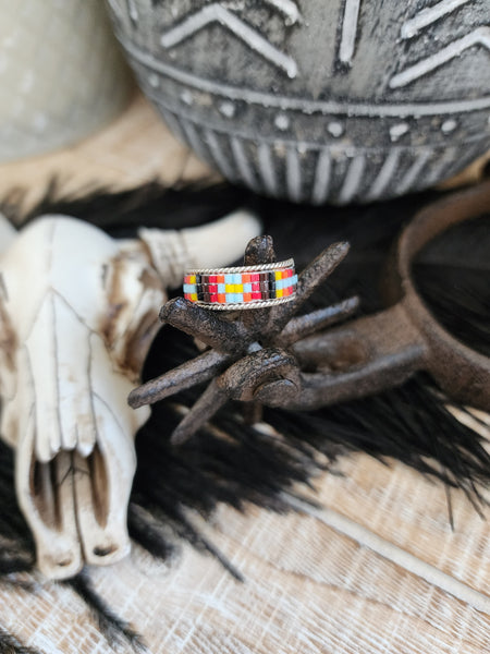 LUCILLE RAMONE STERLING AND BEADED RING