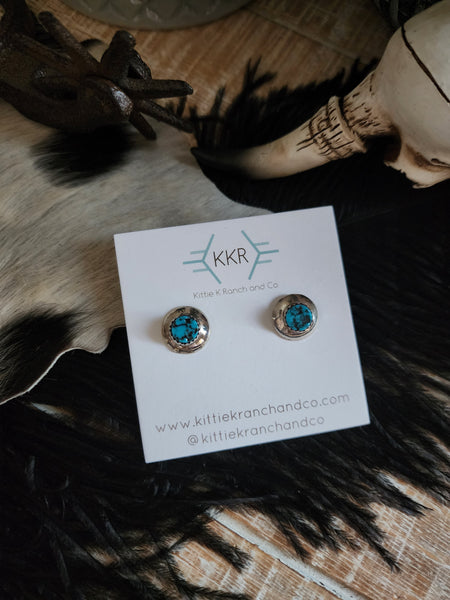 ERNEST HAWTHORNE TURQUOISE BUTTON EARRINGS