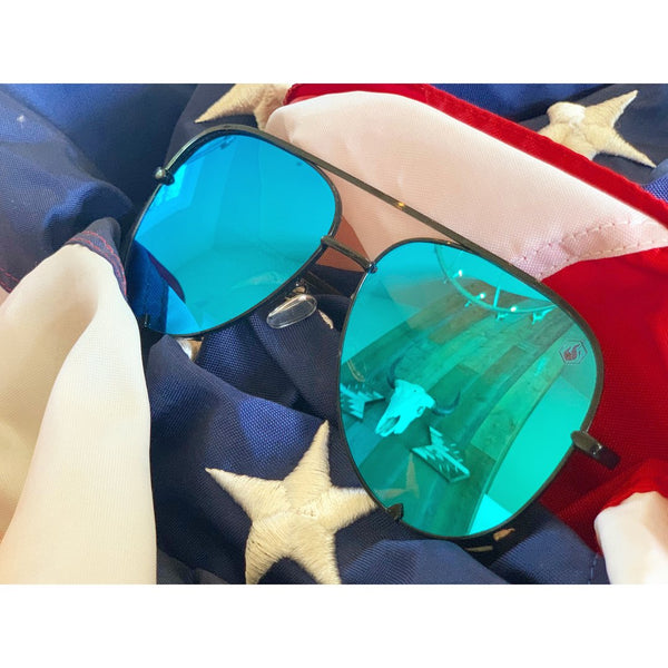 Jaden Gold Baja Blue Sunglasses by American Bonfire Co